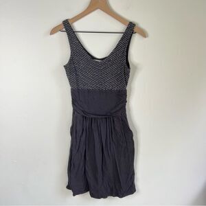 Gray and White Organic Cotton Pleated Mini Sundress